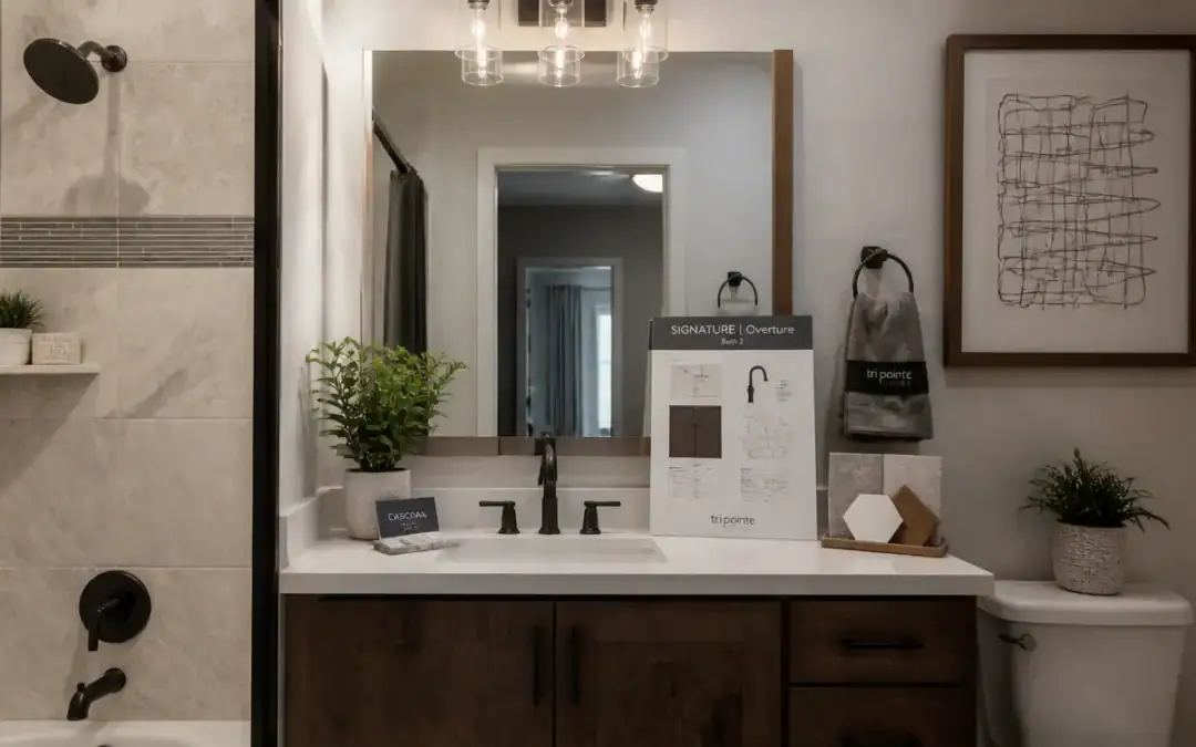Entry hallway with a mirror and bench staged after a residential delivery