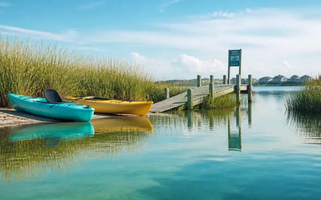 Marsh inlet and boat dock along the Emerald Coast